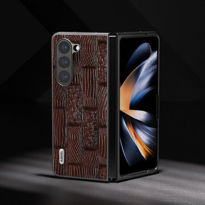 ABEEL - ABEEL Samsung Galaxy Z Fold5 Plånboksfodral Mahjong Textur Brun
