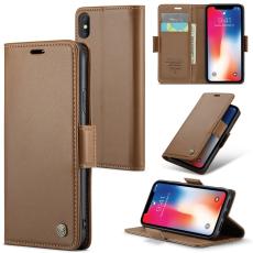 Caseme - CASEME 023 iPhone XS Pl&aring;nboksfodral Konstl&auml;der med RFID-Skydd - Brun