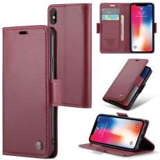 Caseme - CASEME 023 iPhone XS Pl&aring;nboksfodral Konstl&auml;der med RFID-Skydd - R&ouml;d