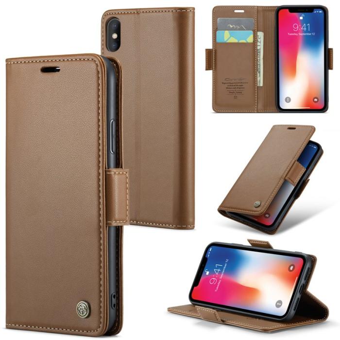Caseme - CASEME 023 iPhone XS Plånboksfodral Konstläder med RFID-Skydd - Brun