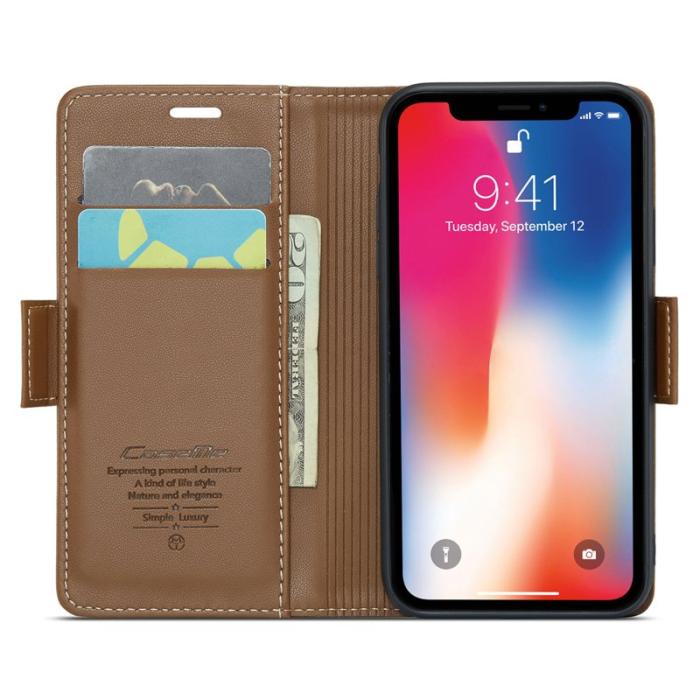 Caseme - CASEME 023 iPhone XS Plånboksfodral Konstläder med RFID-Skydd - Brun