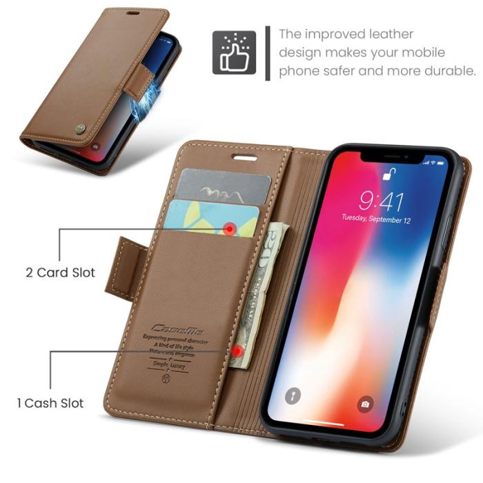 Caseme - CASEME 023 iPhone XS Plånboksfodral Konstläder med RFID-Skydd - Brun