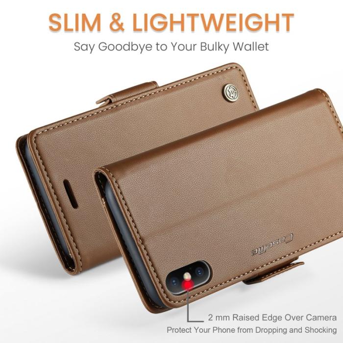 Caseme - CASEME 023 iPhone XS Plånboksfodral Konstläder med RFID-Skydd - Brun