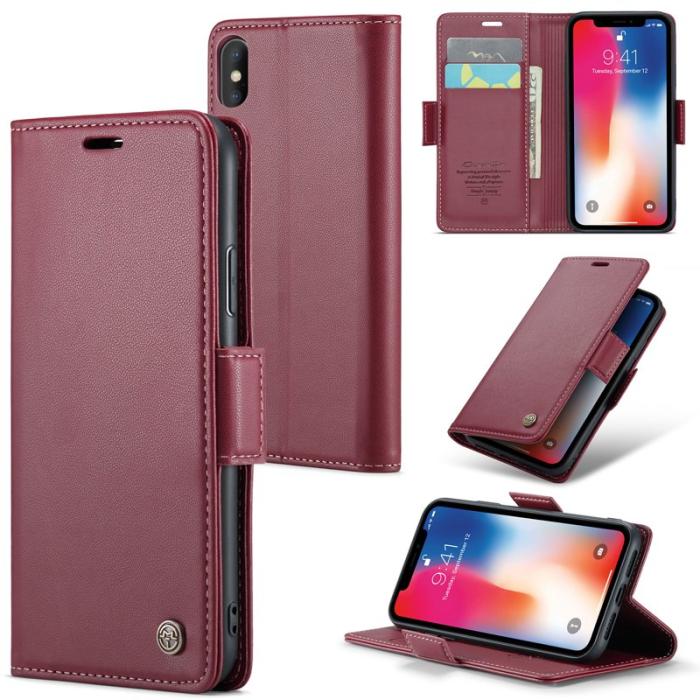 Caseme - CASEME 023 iPhone XS Plånboksfodral Konstläder med RFID-Skydd - Röd