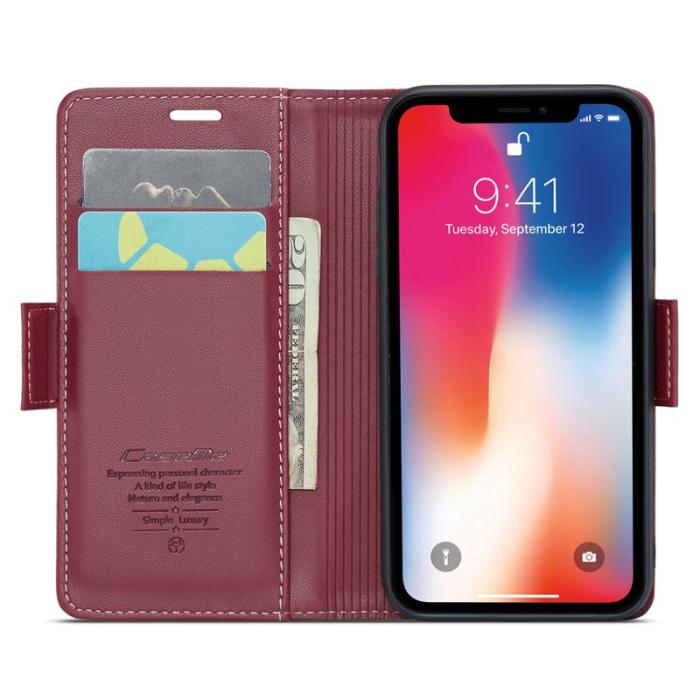 Caseme - CASEME 023 iPhone XS Plånboksfodral Konstläder med RFID-Skydd - Röd