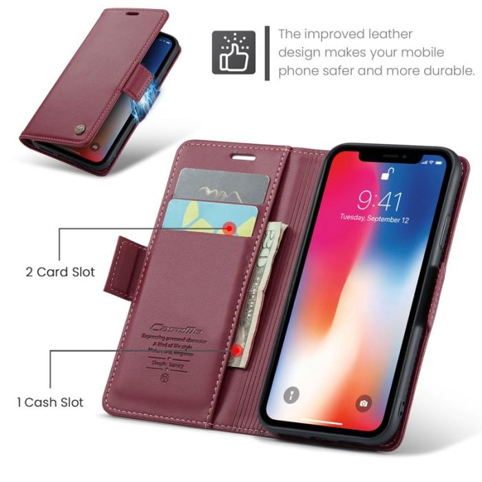 Caseme - CASEME 023 iPhone XS Plånboksfodral Konstläder med RFID-Skydd - Röd