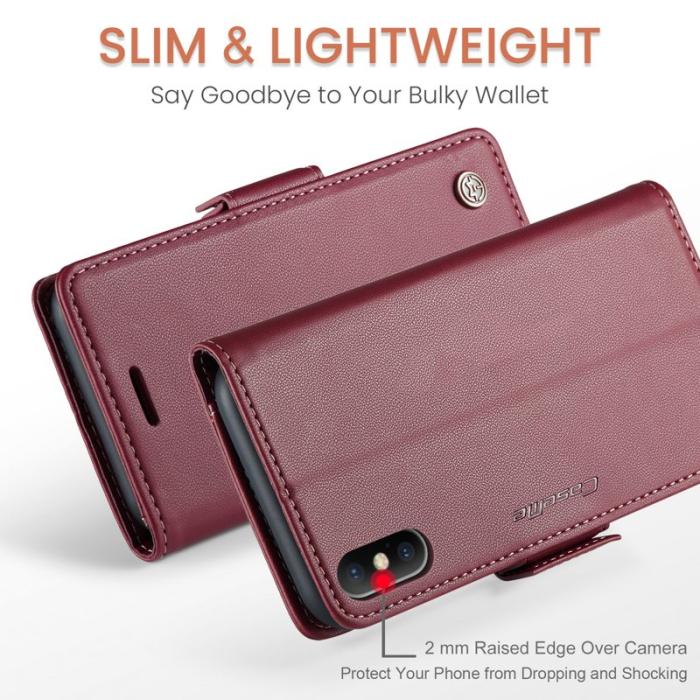 Caseme - CASEME 023 iPhone XS Plånboksfodral Konstläder med RFID-Skydd - Röd