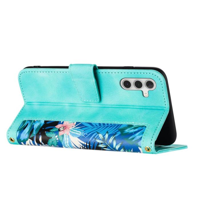 OEM - Mobilskal till Samsung Galaxy S26 Plus PU Läder Blommönster - Grön