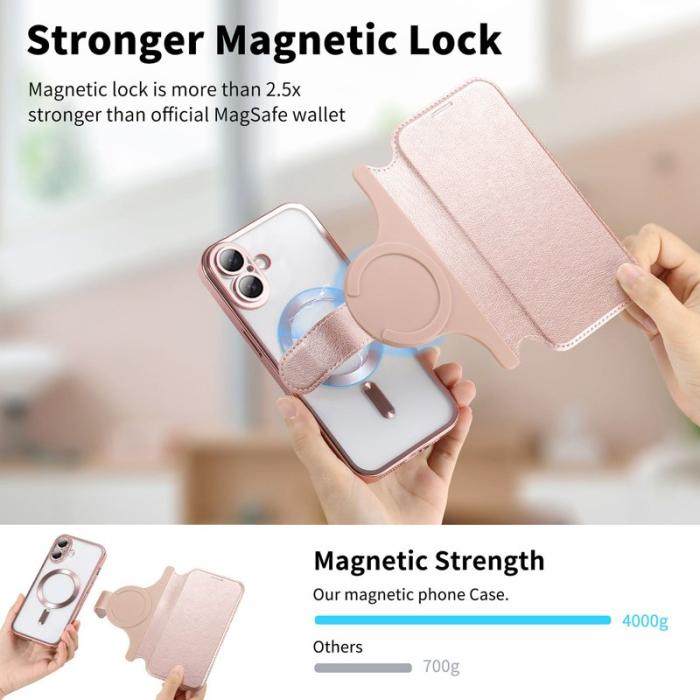 CASENEO - CASENEO Mobilskal till iPhone 16 Plus TPU Inre - Äkta läder - Roséguld