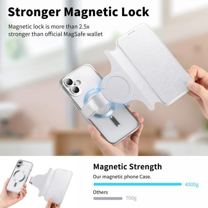 CASENEO - CASENEO Mobilskal till iPhone 16 Plus TPU Inre - Äkta läder - Silver