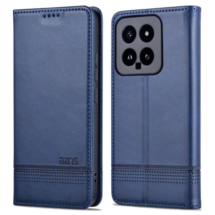 AZNS - AZNS Xiaomi 14 Konstläder Plånboksfodral Anti-Scratch Ställ - Blå
