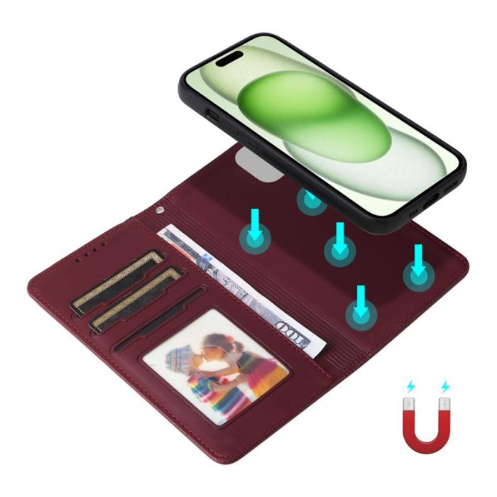BETOPNICE - BETOPNICE iPhone 15 Plus Plånboksfodral - Detachable Konstläder- Vinröd