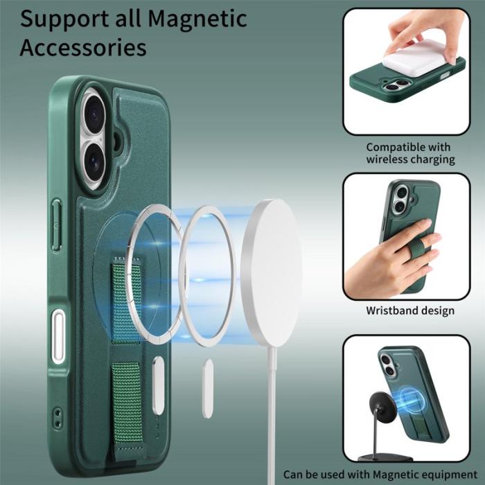 CASENEO - CASENEO iPhone 16 Plus Fodral - Magnetiskt KonstLäder - Grön