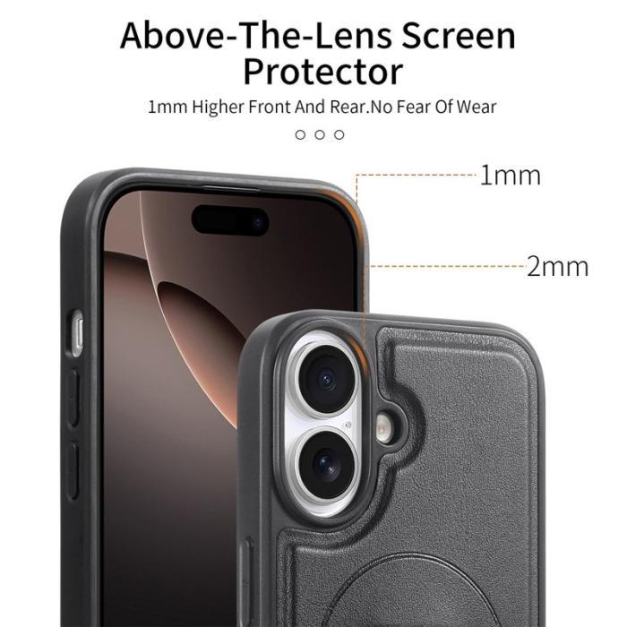 CASENEO - CASENEO iPhone 16 Plus Fodral - Magnetiskt KonstLäder + PC - Svart