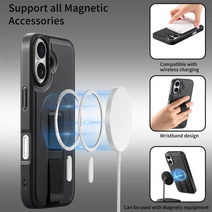 CASENEO - CASENEO iPhone 16 Plus Fodral - Magnetiskt KonstLäder + PC - Svart