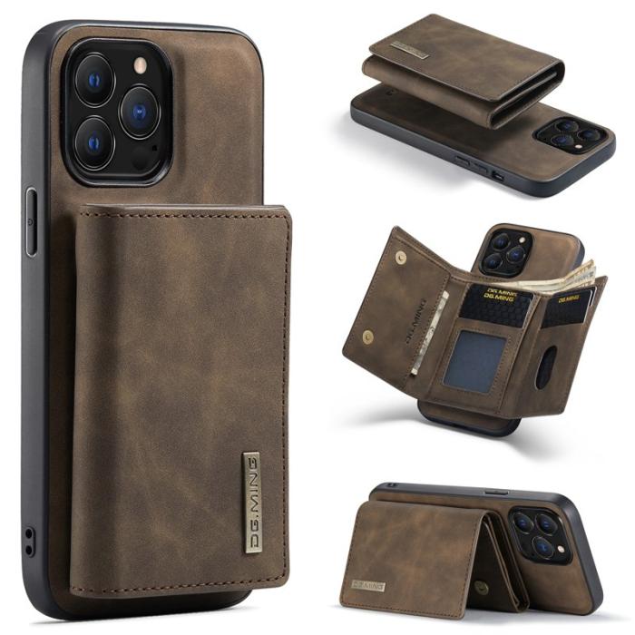 DG.MING - DG.MING iPhone 16 Pro Konstläder Plånboksfodral Kickstand Brun