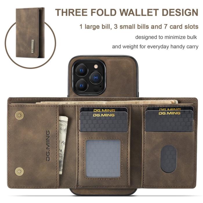 DG.MING - DG.MING iPhone 16 Pro Konstläder Plånboksfodral Kickstand Brun