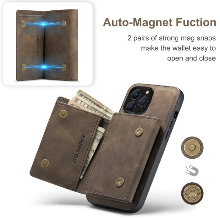 DG.MING - DG.MING iPhone 16 Pro Konstläder Plånboksfodral Kickstand Brun