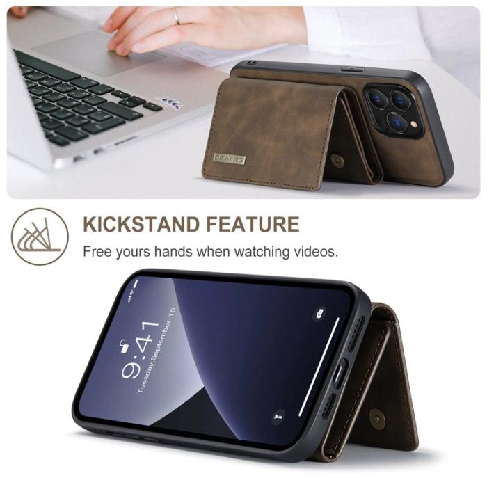 DG.MING - DG.MING iPhone 16 Pro Konstläder Plånboksfodral Kickstand Brun