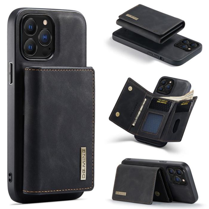 DG.MING - DG.MING iPhone 16 Pro Konstläder Plånboksfodral Kickstand Svart