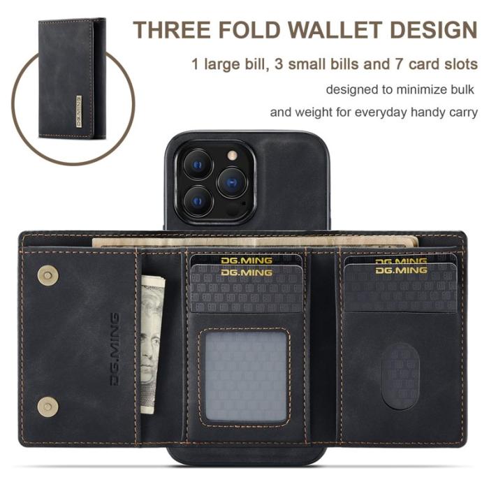 DG.MING - DG.MING iPhone 16 Pro Konstläder Plånboksfodral Kickstand Svart