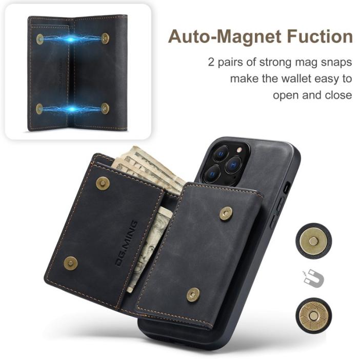 DG.MING - DG.MING iPhone 16 Pro Konstläder Plånboksfodral Kickstand Svart