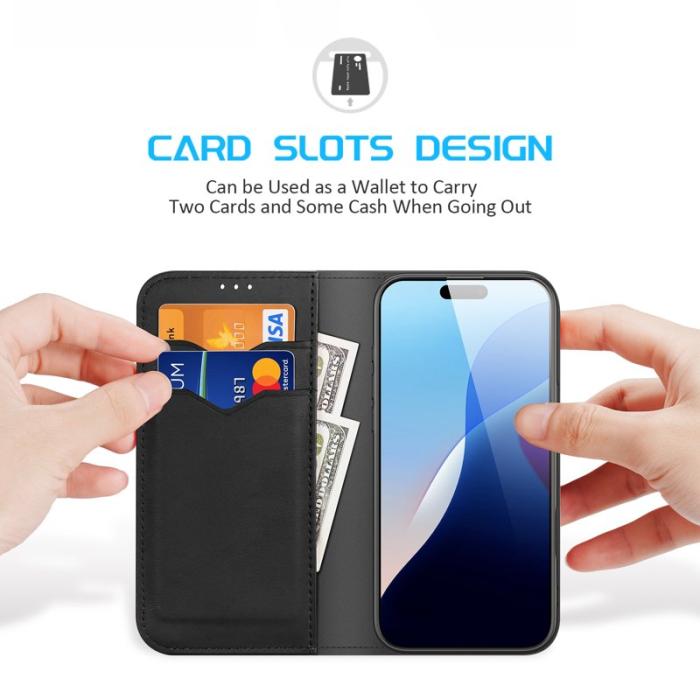 Dux Ducis - DUX DUCIS Hivo Series iPhone 16 Pro Plånboksfodral Äkta läder - Svart