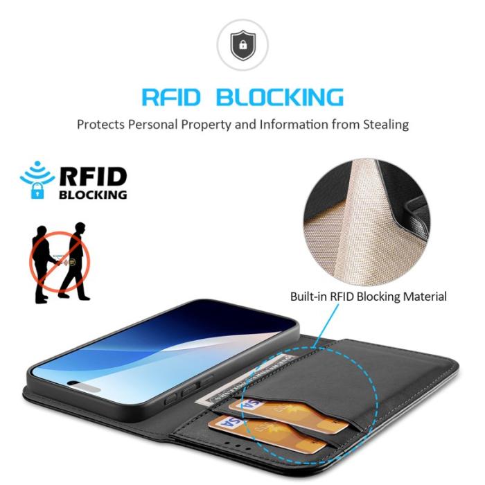 Dux Ducis - DUX DUCIS Hivo Series iPhone 16 Pro Plånboksfodral Äkta läder - Svart