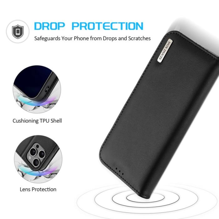 Dux Ducis - DUX DUCIS Hivo Series iPhone 16 Pro Plånboksfodral Äkta läder - Svart