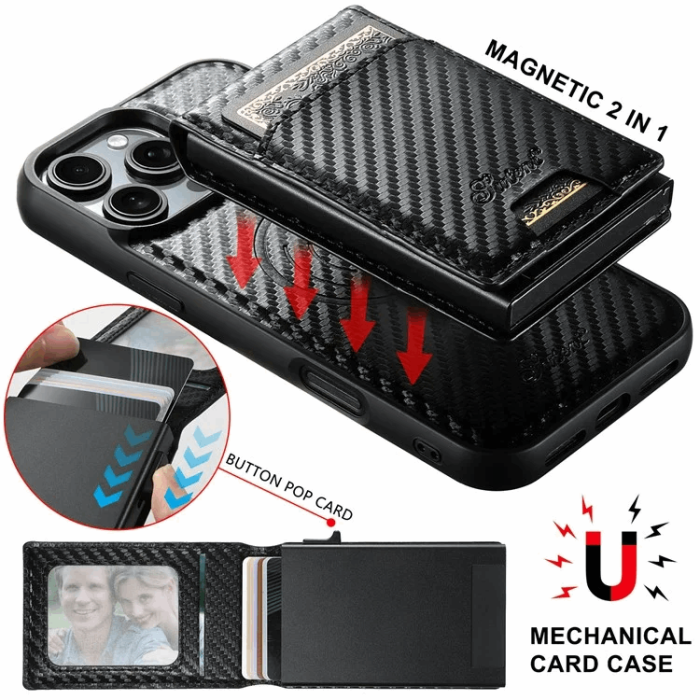 SUTENI - SUTENI iPhone 16 Pro Mobilskal Magsafe Korthållare Carbon Fiber