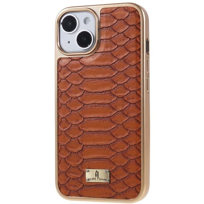 FIERRE SHANN - FIERRE SHANN iPhone 14 Fodral Python Textur KonstLäder - Brun