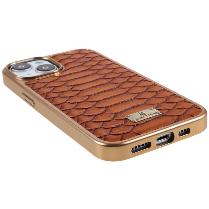 FIERRE SHANN - FIERRE SHANN iPhone 14 Fodral Python Textur KonstLäder - Brun