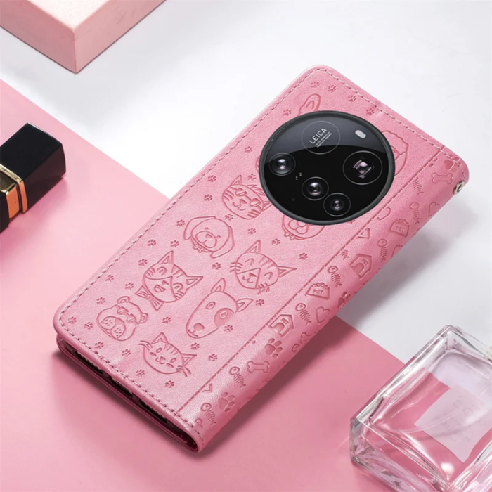 A-One Brand - Xiaomi 15 Ultra Plånboksfodral Cat Dog Pattern - Rosa