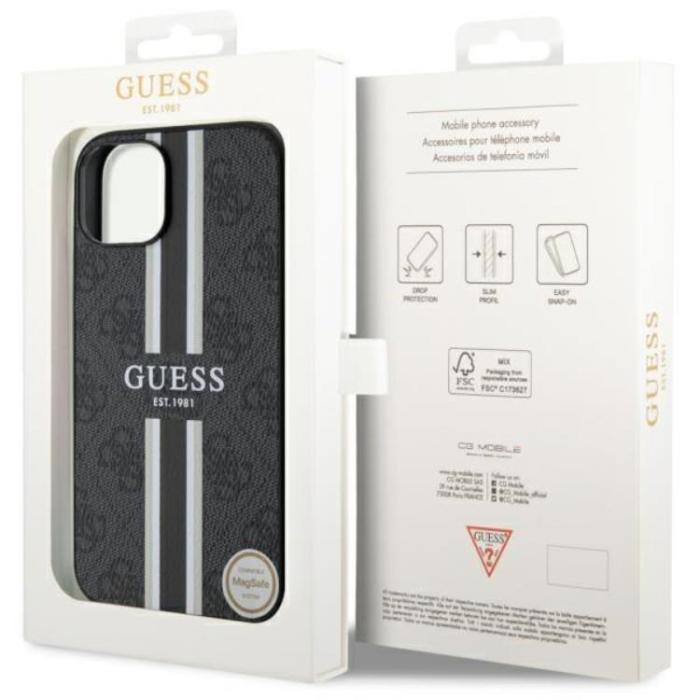 Guess - Guess iPhone 14 Plus Mobilskal MagSafe Printed Stripe Svart