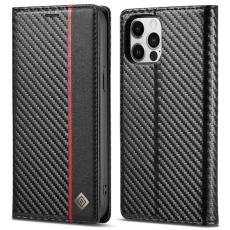 LC.imeeke - LC.IMEEKE iPhone 12 Pro Max Pl&aring;nboksfodral i Konstl&auml;der - R&ouml;d Stripe