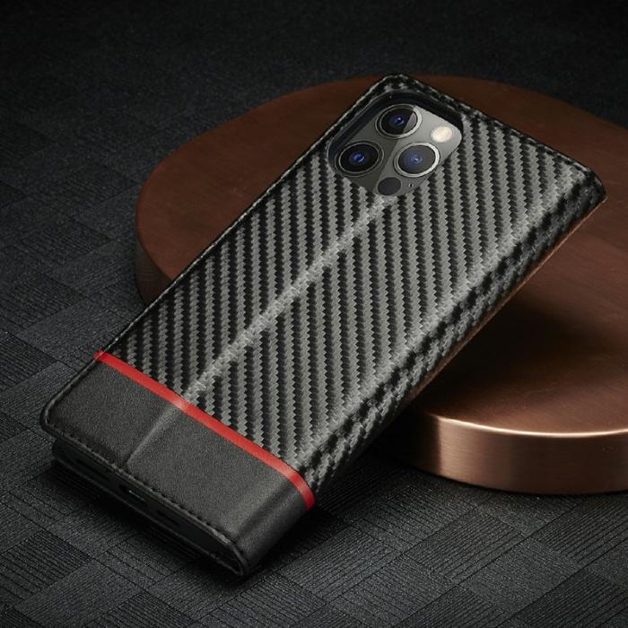 LC.imeeke - LC.IMEEKE iPhone 12 Pro Max Plånboksfodral i Konstläder - Röd rand