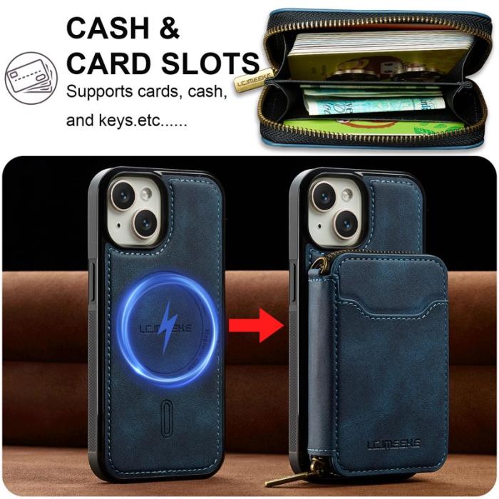 LC.imeeke - LC.IMEEKE L6 iPhone 15 Plånboksfodral Konstläder - Blå