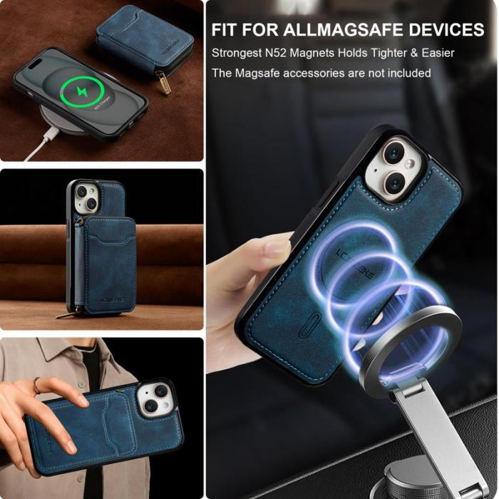 LC.imeeke - LC.IMEEKE L6 iPhone 15 Plånboksfodral Konstläder - Blå