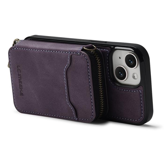 LC.imeeke - LC.IMEEKE L6 iPhone 15 Plånboksfodral Magnetiskt Konstläder - Lila