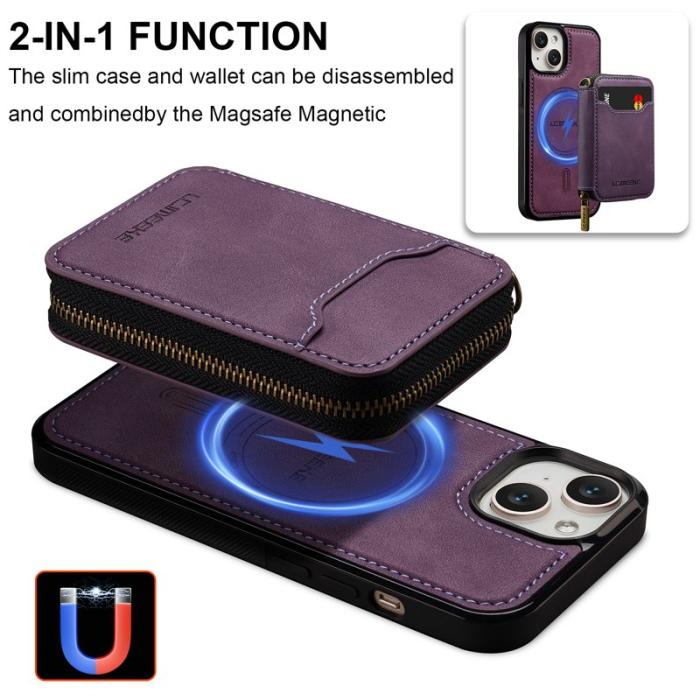 LC.imeeke - LC.IMEEKE L6 iPhone 15 Plånboksfodral Magnetiskt Konstläder - Lila