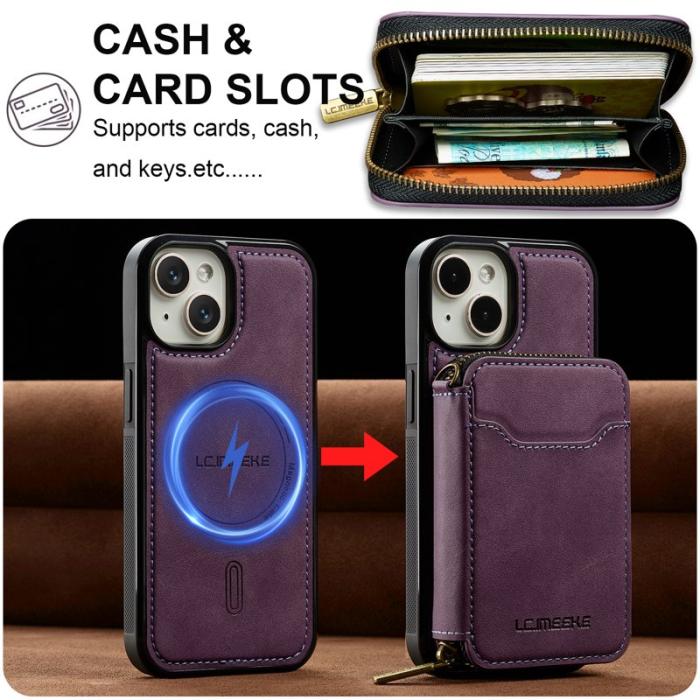 LC.imeeke - LC.IMEEKE L6 iPhone 15 Plånboksfodral Magnetiskt Konstläder - Lila