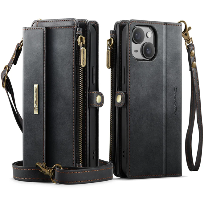 Caseme - Caseme iPhone 13 Mini Plånboksfodral RFID Blocking Zipper - Svart