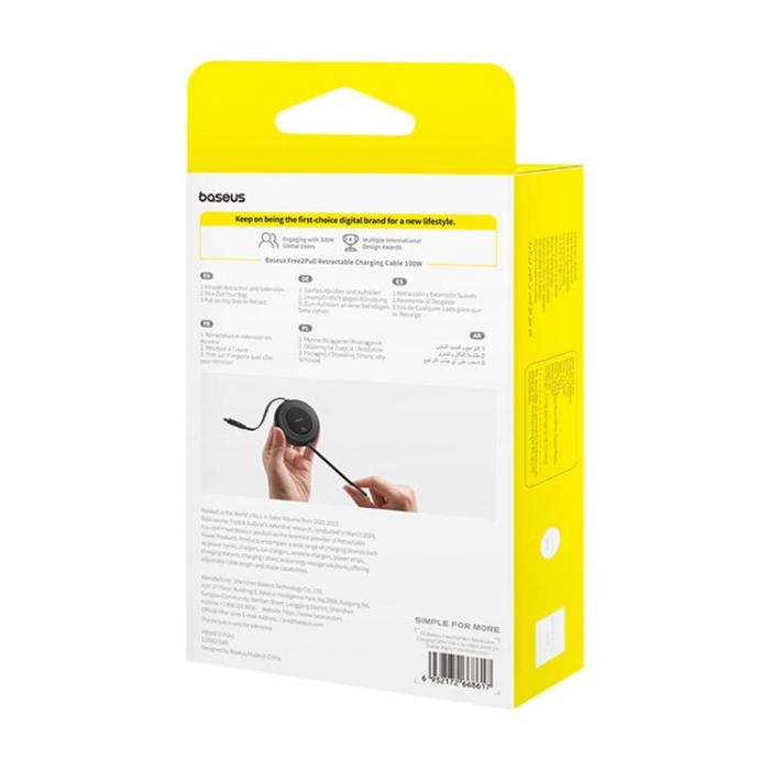 BASEUS - Baseus Infällbar USB-C till USB-C 100W Kabel 2m Free2Pull Mini