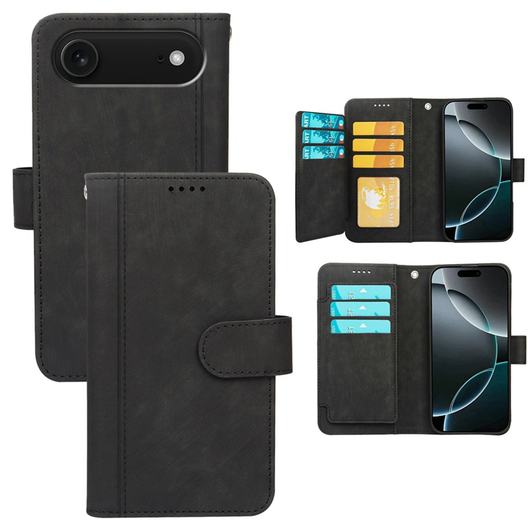 iPhone Air Plånboksfodral Line Pattern Läder - Svart | 2353 | AlltMobil