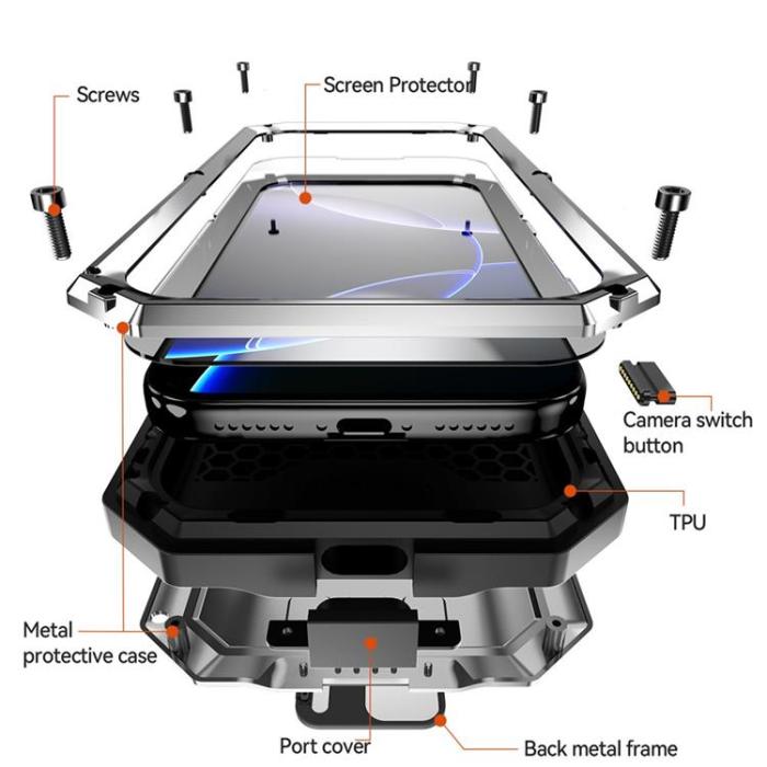 R-JUST - R-JUST iPhone 17 Pro Mobilskal Med Härdad glasfilm - Silver