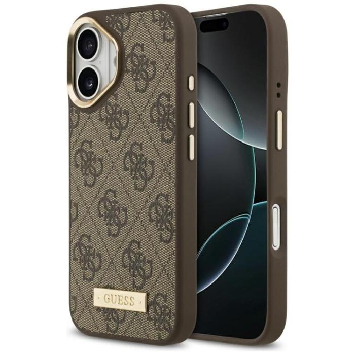 Guess - Guess iPhone 17 Mobilskal MagSafe 4G Logo Plate - Brun