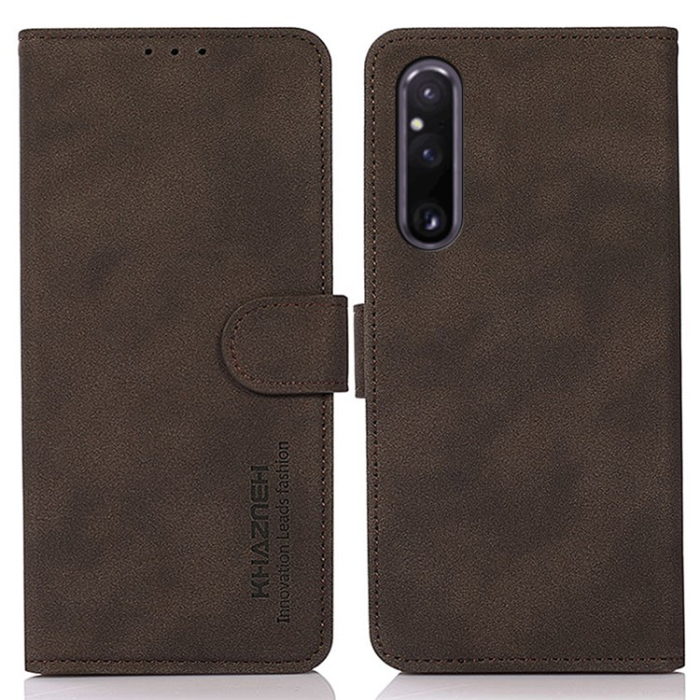 KHAZNEH - KHAZNEH Sony Xperia 1 V Plånboksfodral Textured Flip - Brun