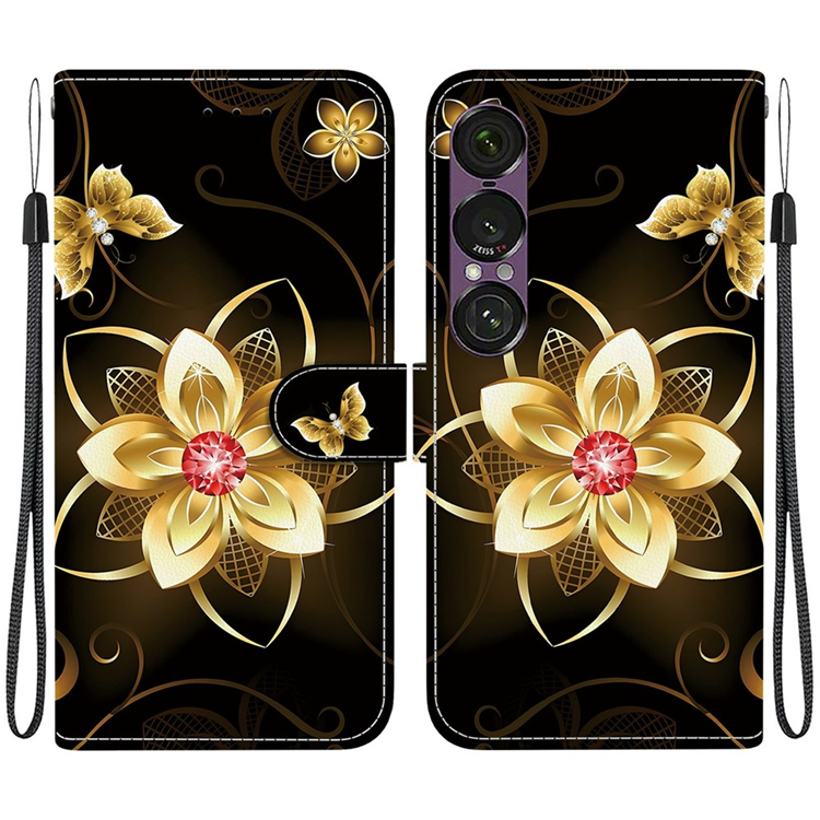 Sony Xperia 1 VII Konstläder Plånboksfodral med Lanyard Printing - Svart | 2353 | AlltMobil