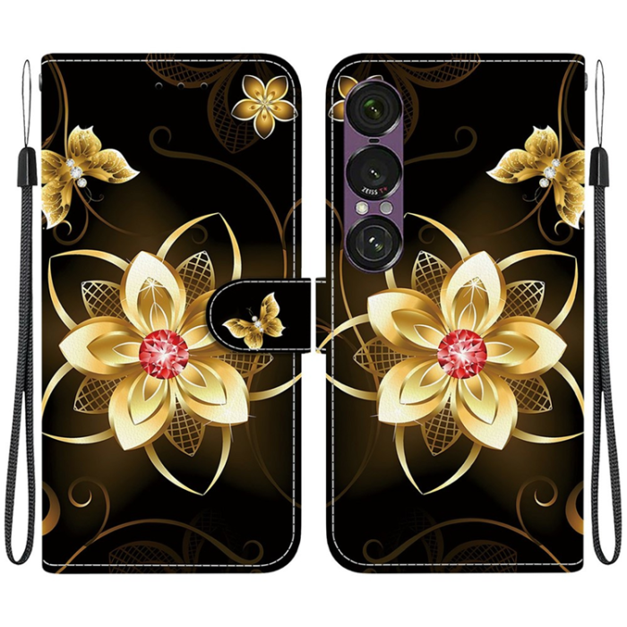 A-One Brand - Sony Xperia 1 VII Plånboksfodral med Lanyard Printing - Svart