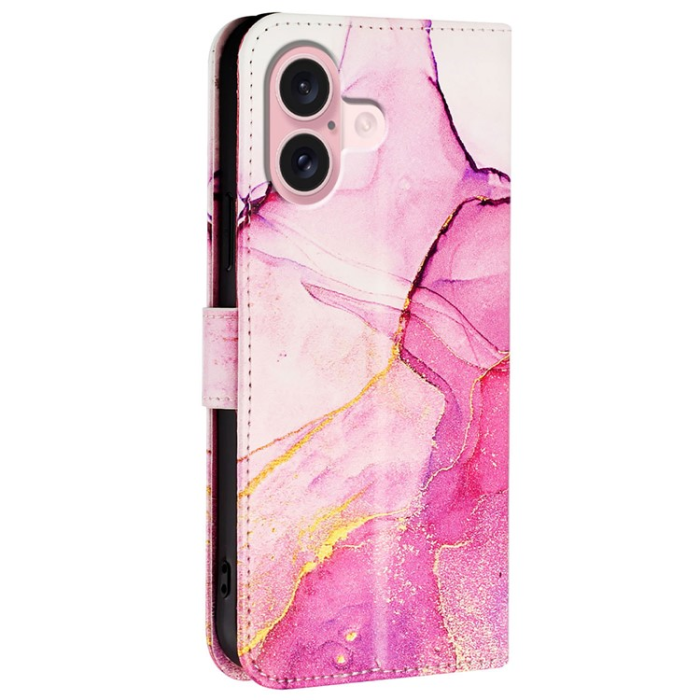 A-One Brand - iPhone 16 Plus Plånboksfodral Marble Pattern med Rem LS001
